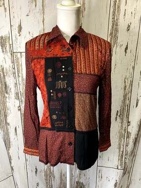Napa Valley Rust/Burgundy Embroidery Patchwork Blouse